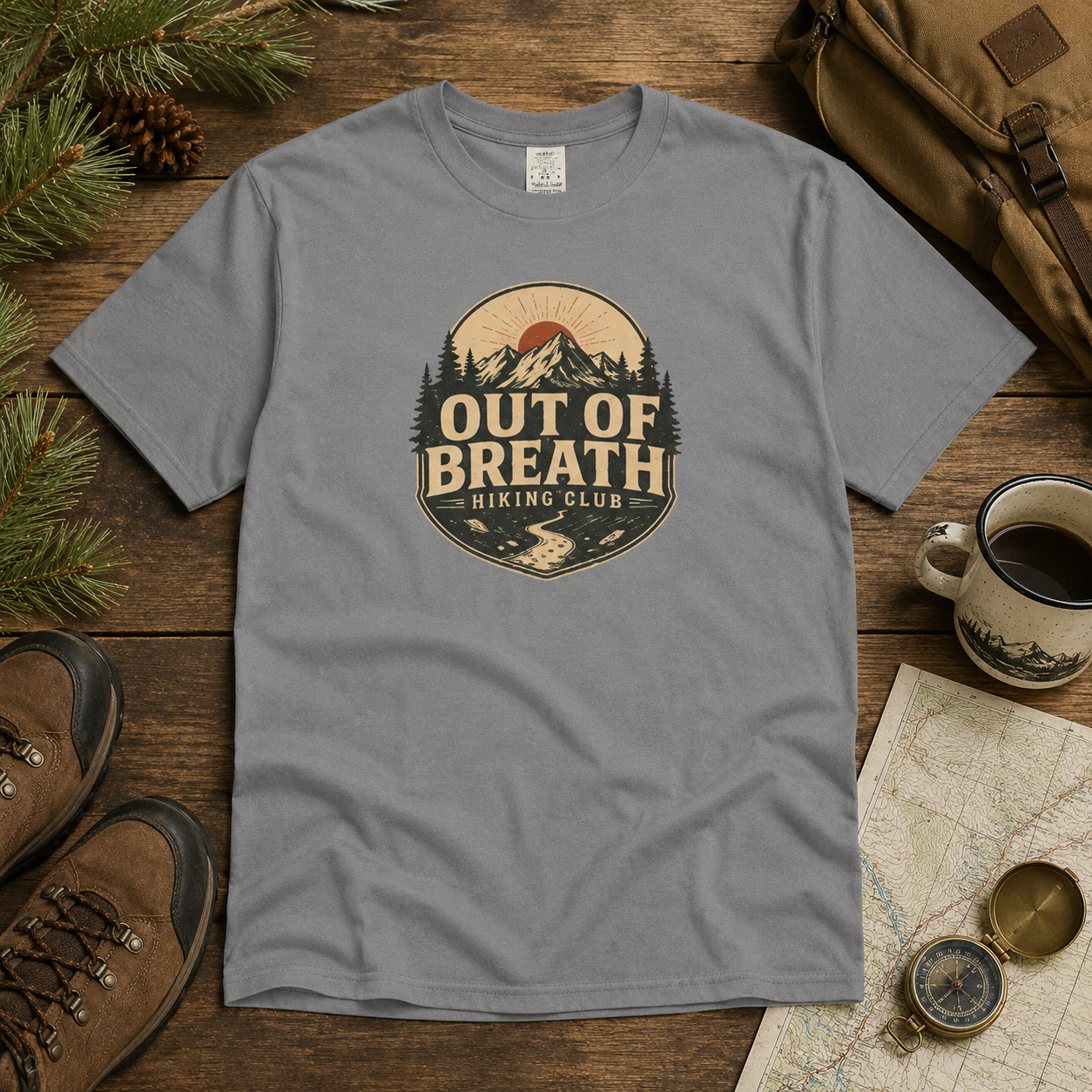Out of Breath Hiking Club T-Shirt — Outdoor Mountain Trail Tee
