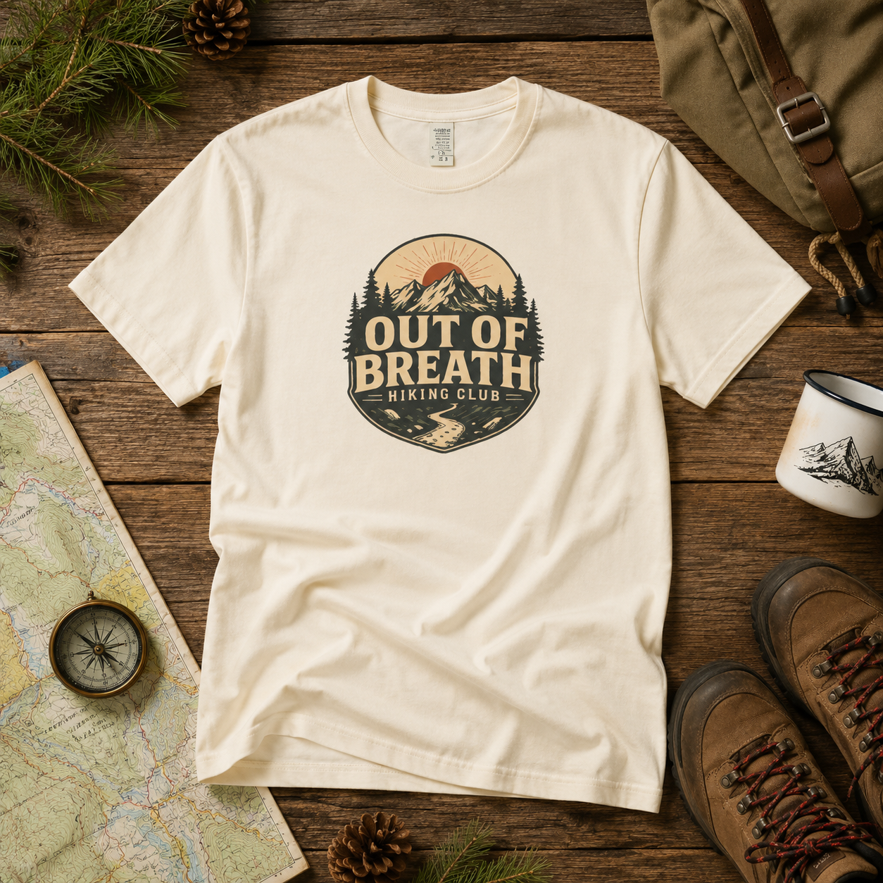 Out of Breath Hiking Club T-Shirt — Outdoor Mountain Trail Tee