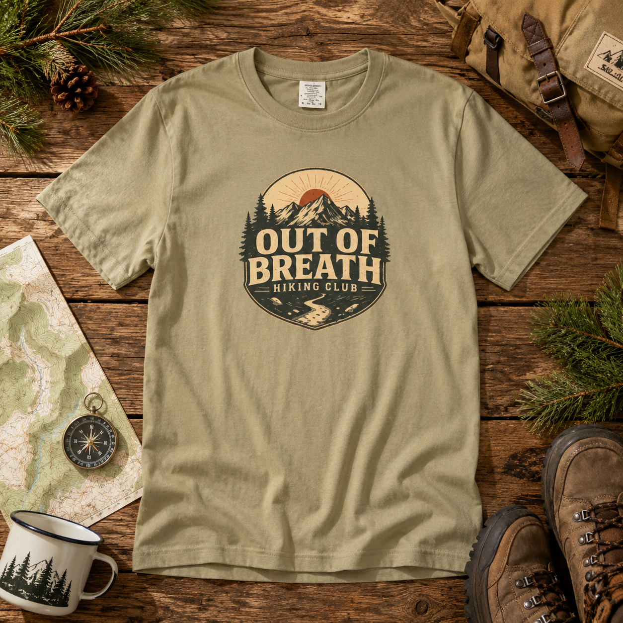 Out of Breath Hiking Club T-Shirt — Outdoor Mountain Trail Tee