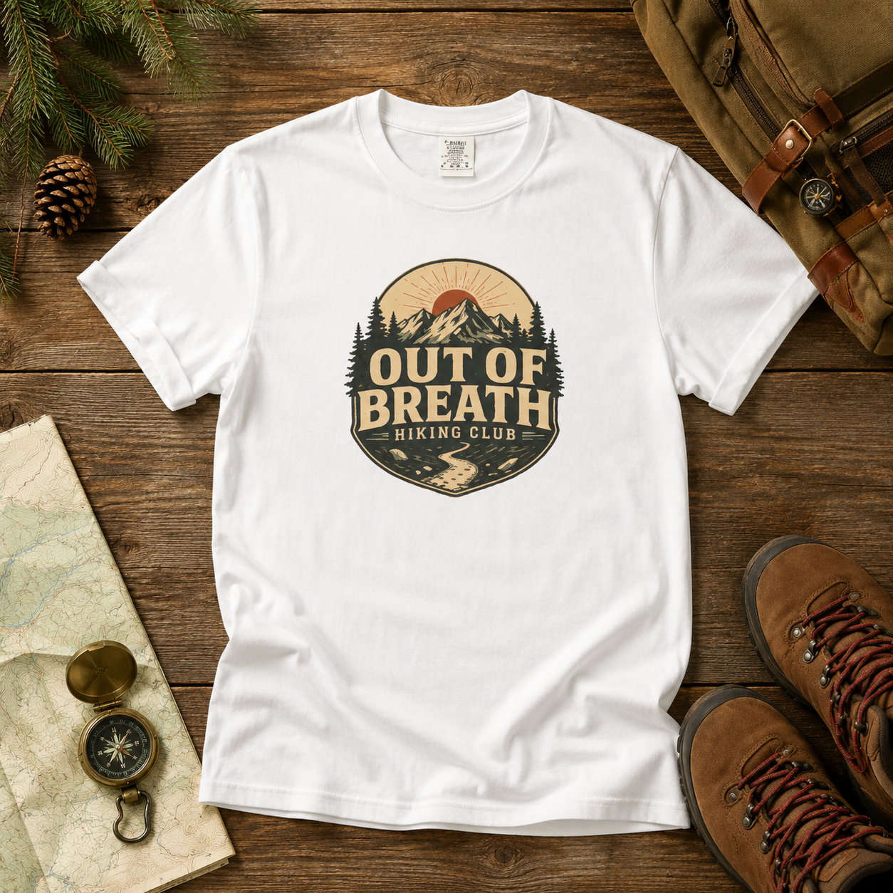 Out of Breath Hiking Club T-Shirt — Outdoor Mountain Trail Tee