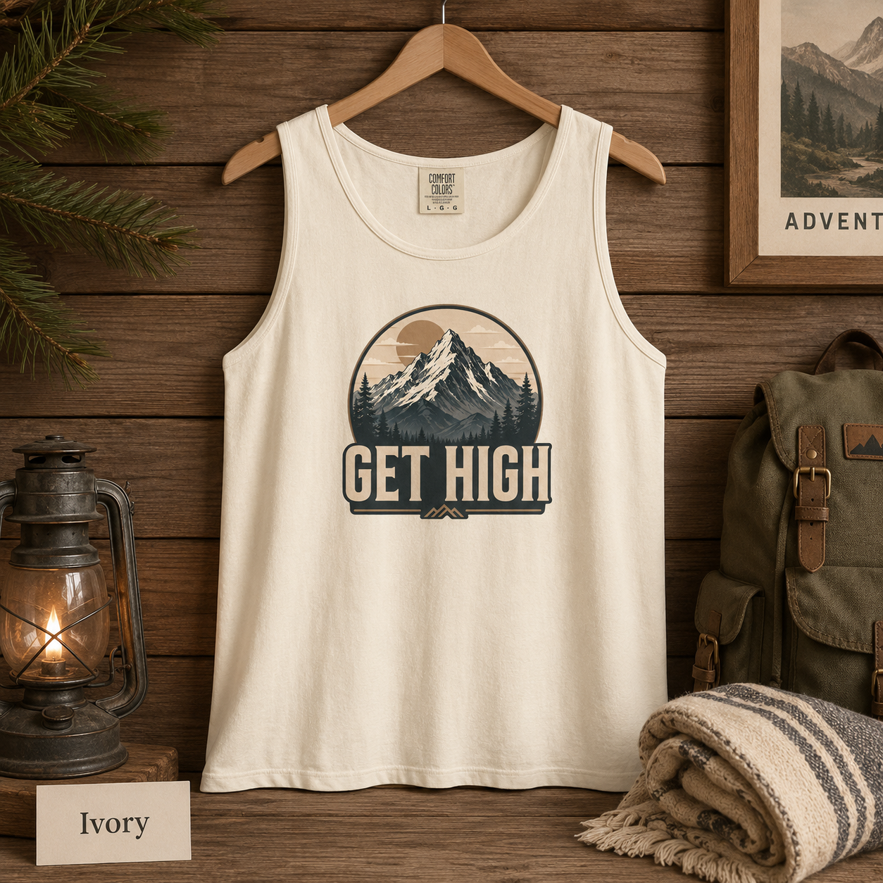 Get High Mountain Hiking Tank Top — Vintage Outdoors Graphic Tank
