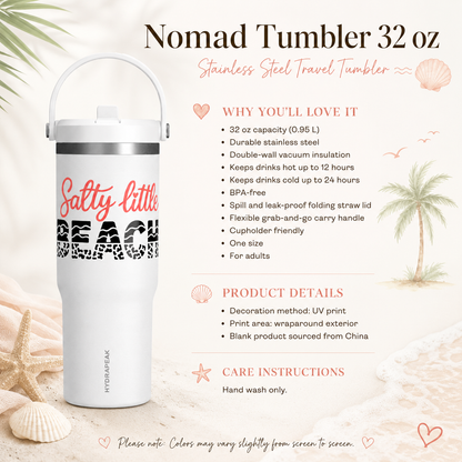 Salty Little Beach 32oz Insulated Tumbler — Coastal Travel Cup for Beach Lovers