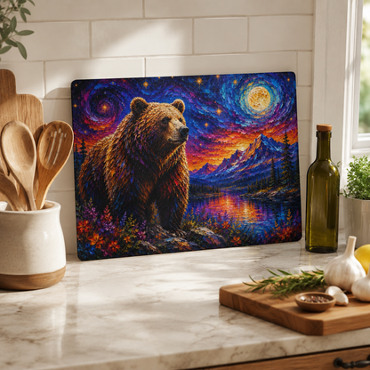 Bear Illustration Glass Cutting Board | Kitchen Animal Decor