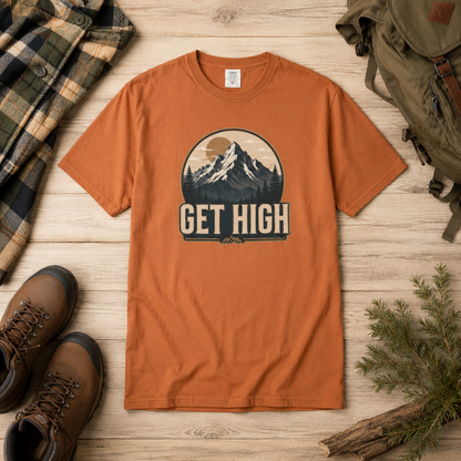 Get High Mountain Retro Outdoors Adventure T-Shirt