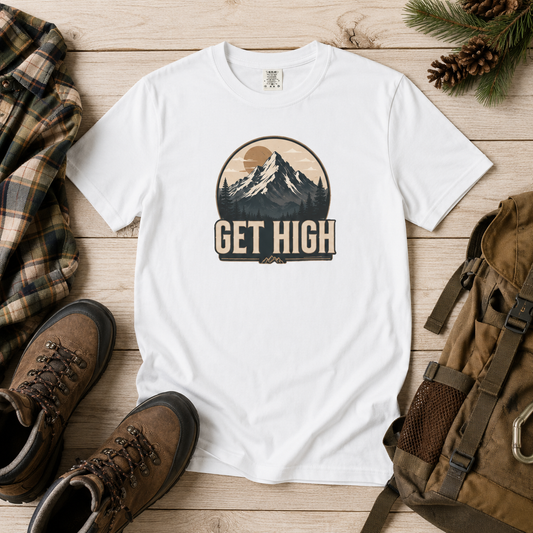 Get High Mountain Retro Outdoors Adventure T-Shirt