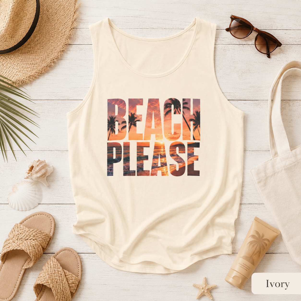 Beach Please Sunset Palm Tank Top