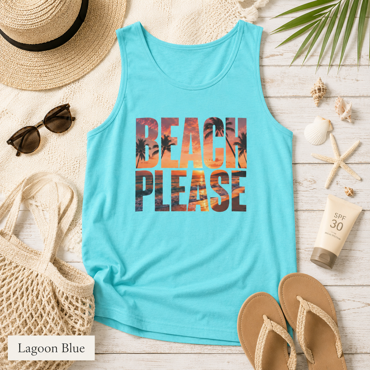 Beach Please Sunset Palm Tank Top
