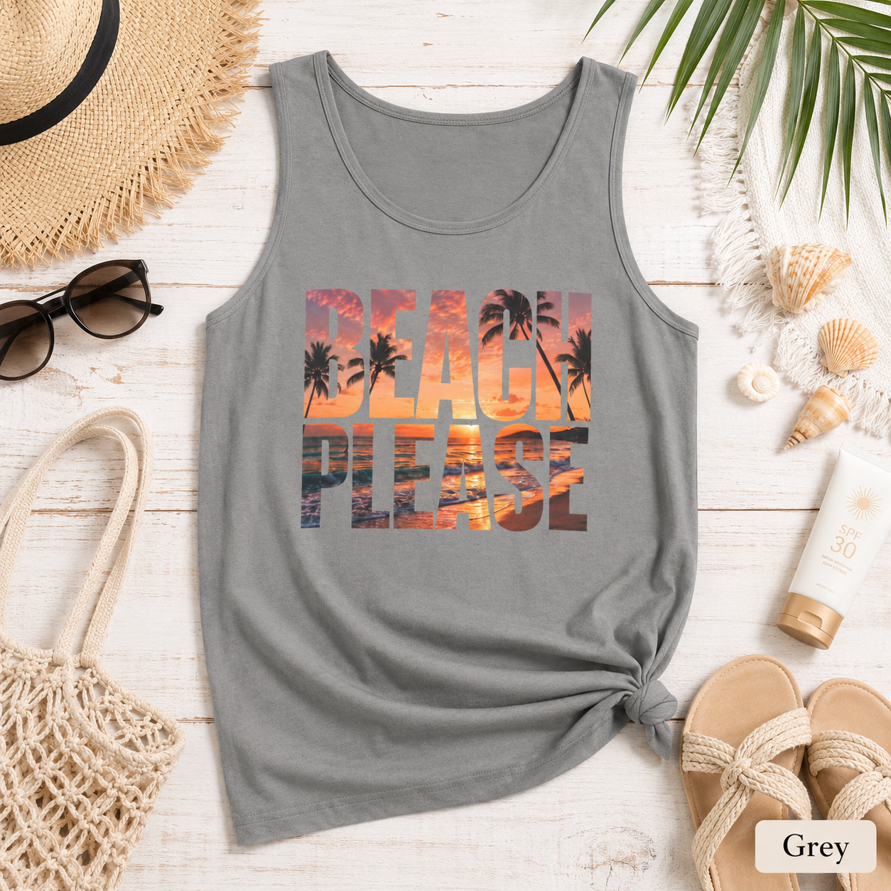 Beach Please Sunset Palm Tank Top