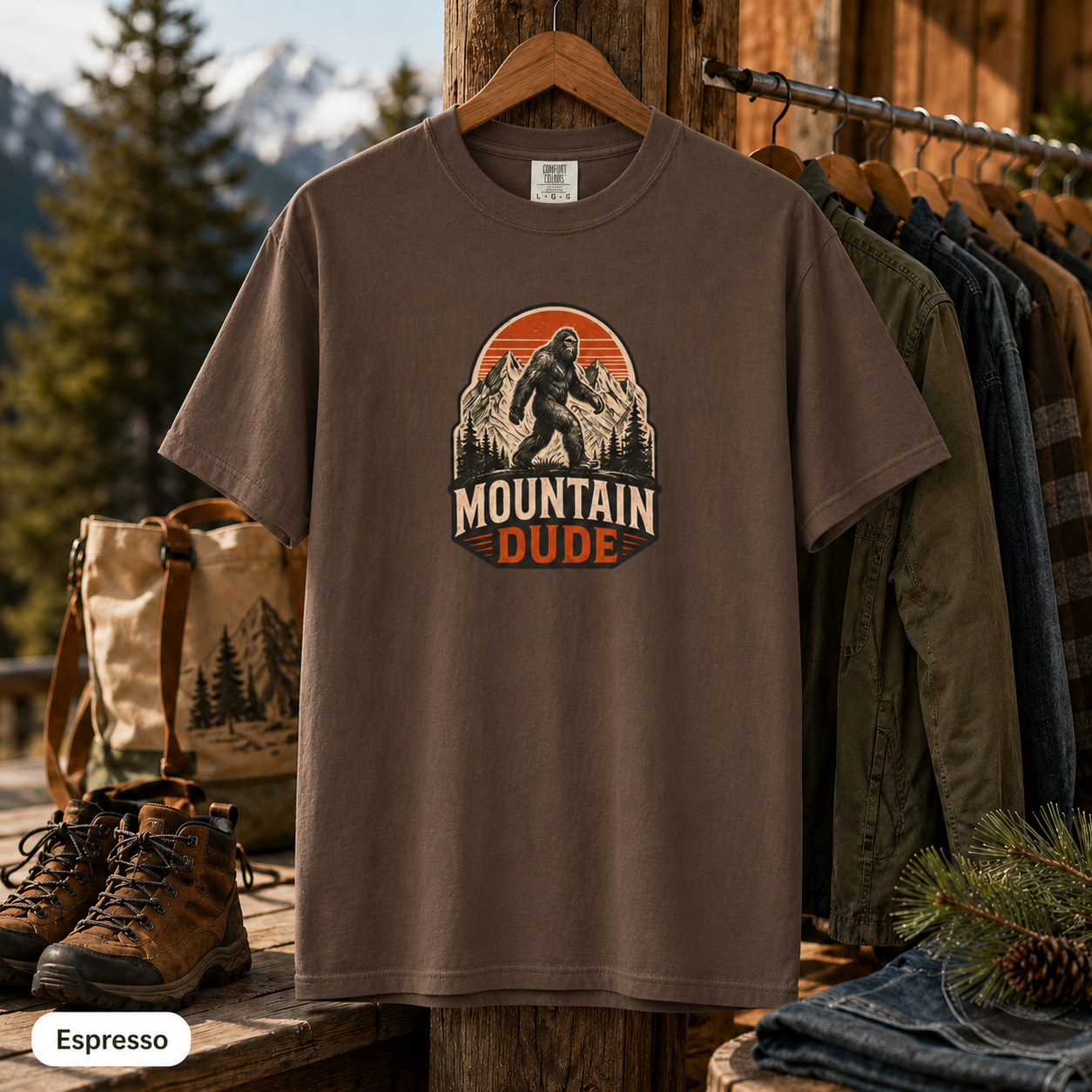 Mountain Dude Bigfoot Shirt, Retro Sasquatch Hiking Tee, Vintage Mountain Adventure Graphic Tee, Outdoorsy Camping Shirt