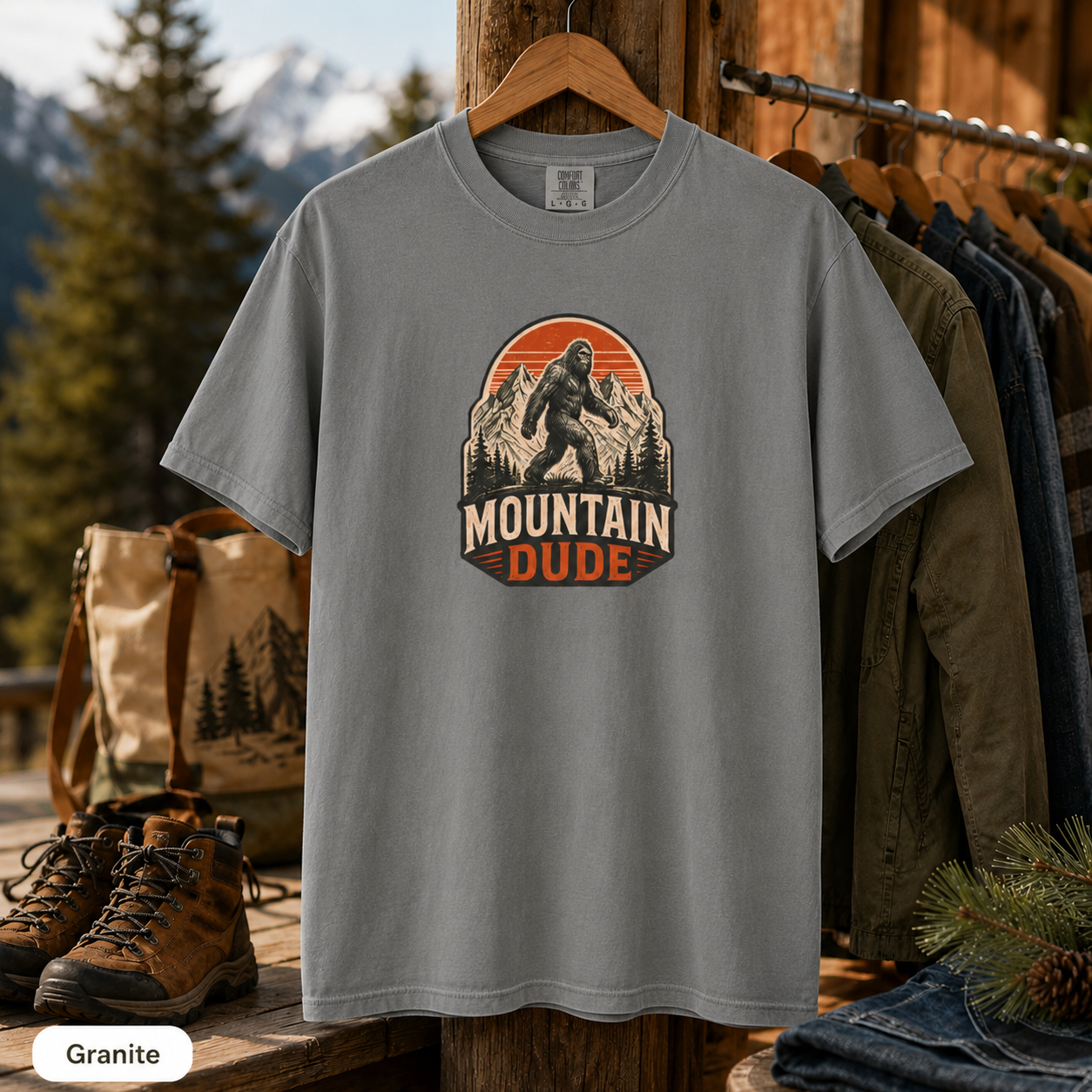 Mountain Dude Bigfoot Shirt, Retro Sasquatch Hiking Tee, Vintage Mountain Adventure Graphic Tee, Outdoorsy Camping Shirt
