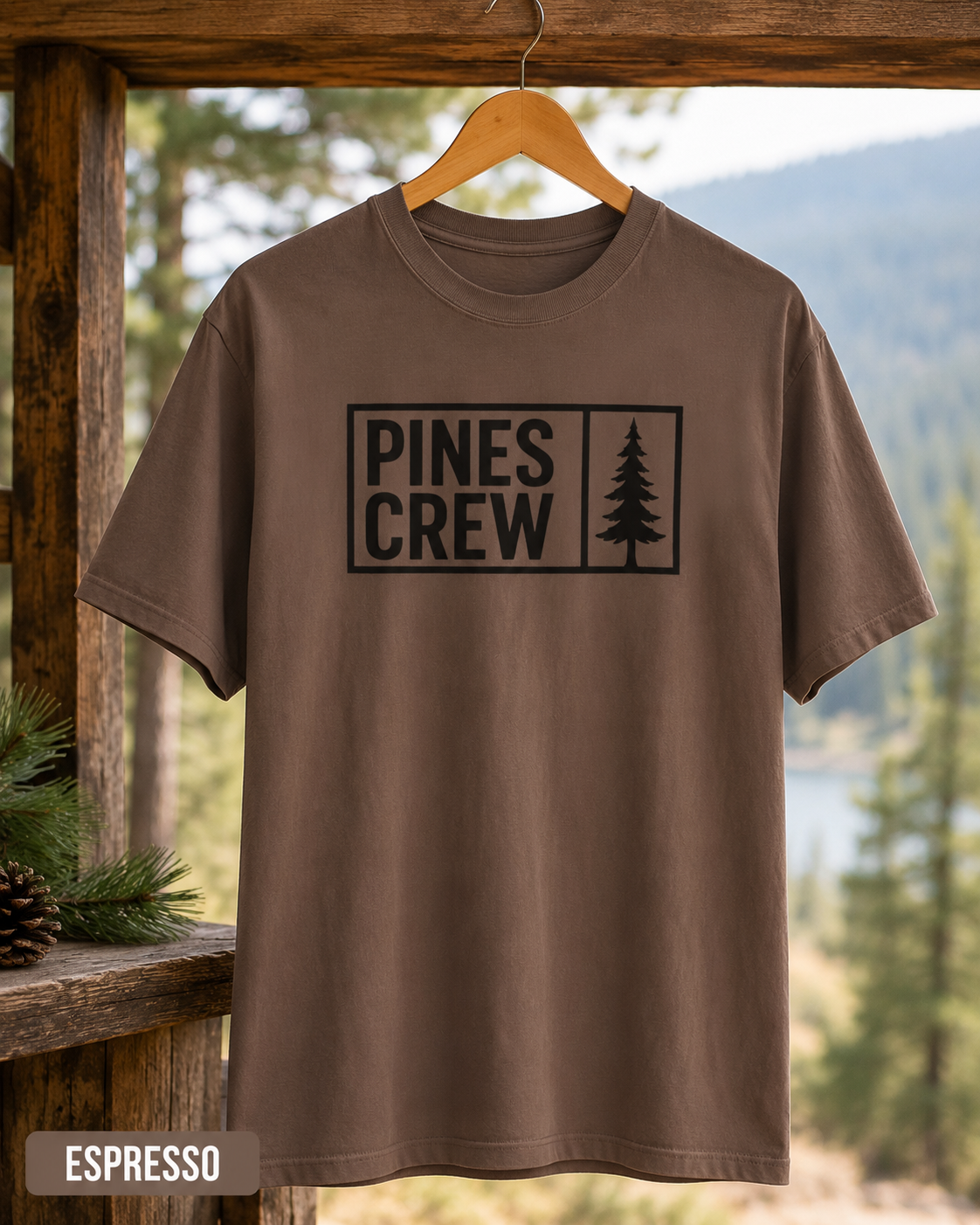 Pines Crew T-Shirt — Minimal Pine Tree Graphic Tee