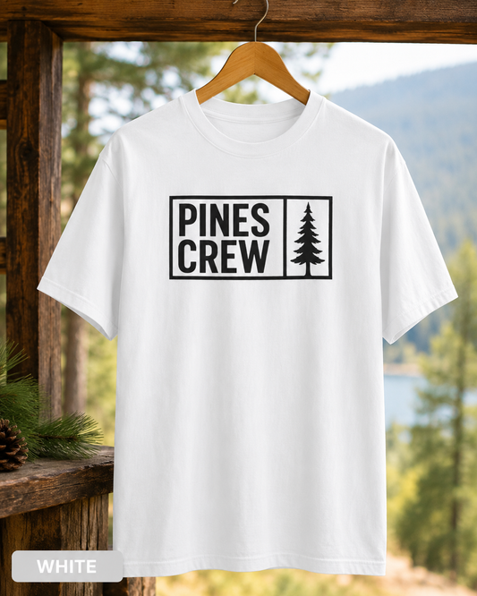 Pines Crew T-Shirt — Minimal Pine Tree Graphic Tee