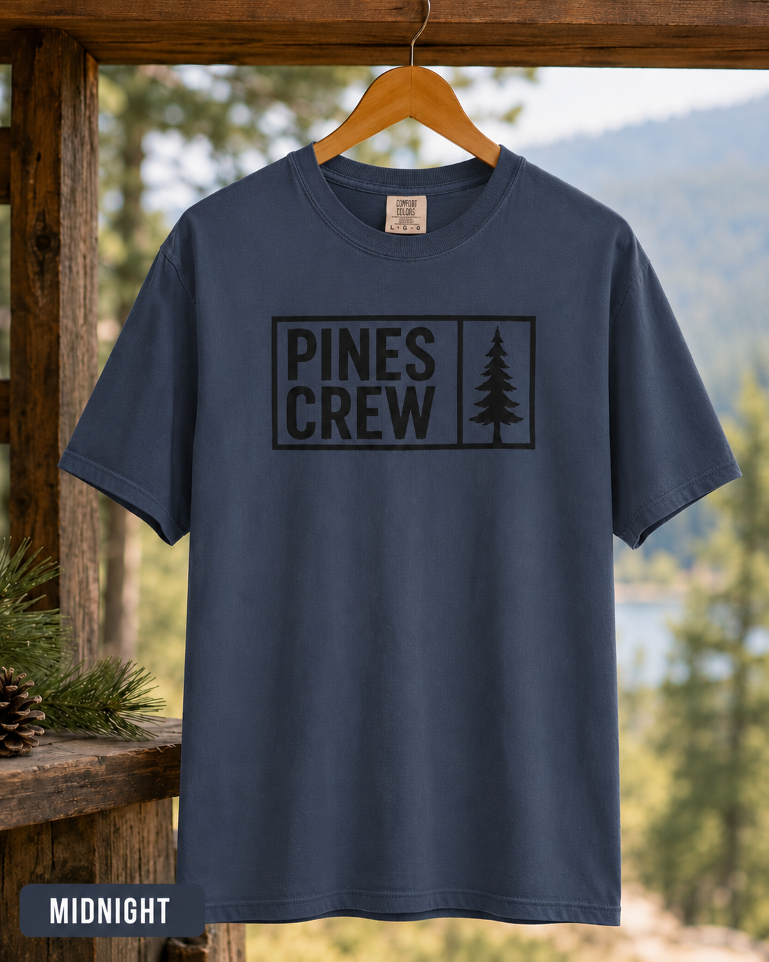 Pines Crew T-Shirt — Minimal Pine Tree Graphic Tee