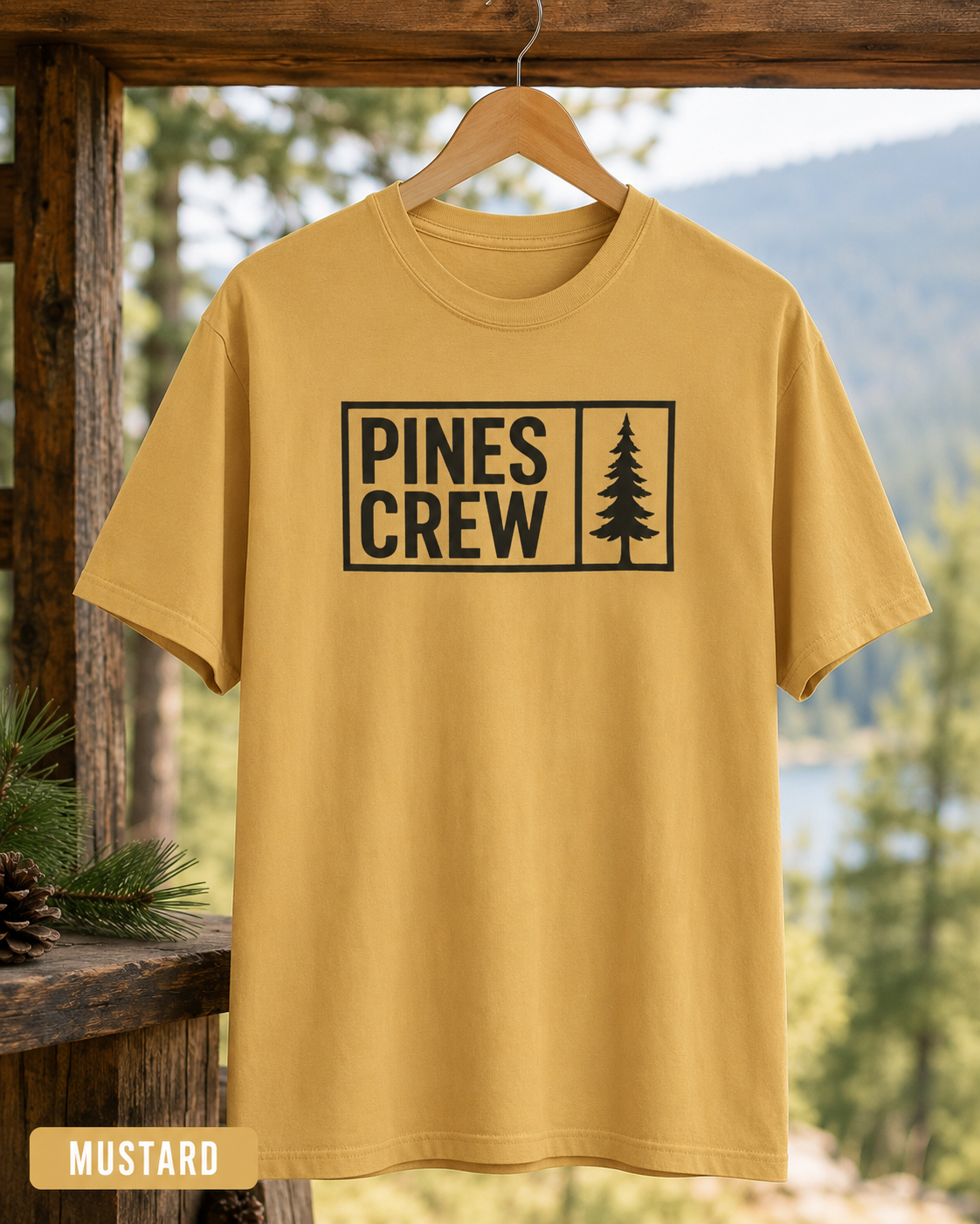 Pines Crew T-Shirt — Minimal Pine Tree Graphic Tee