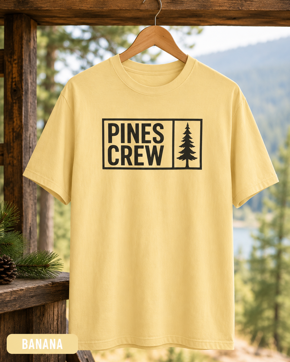 Pines Crew T-Shirt — Minimal Pine Tree Graphic Tee