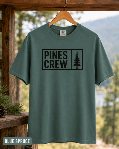 Pines Crew T-Shirt — Minimal Pine Tree Graphic Tee