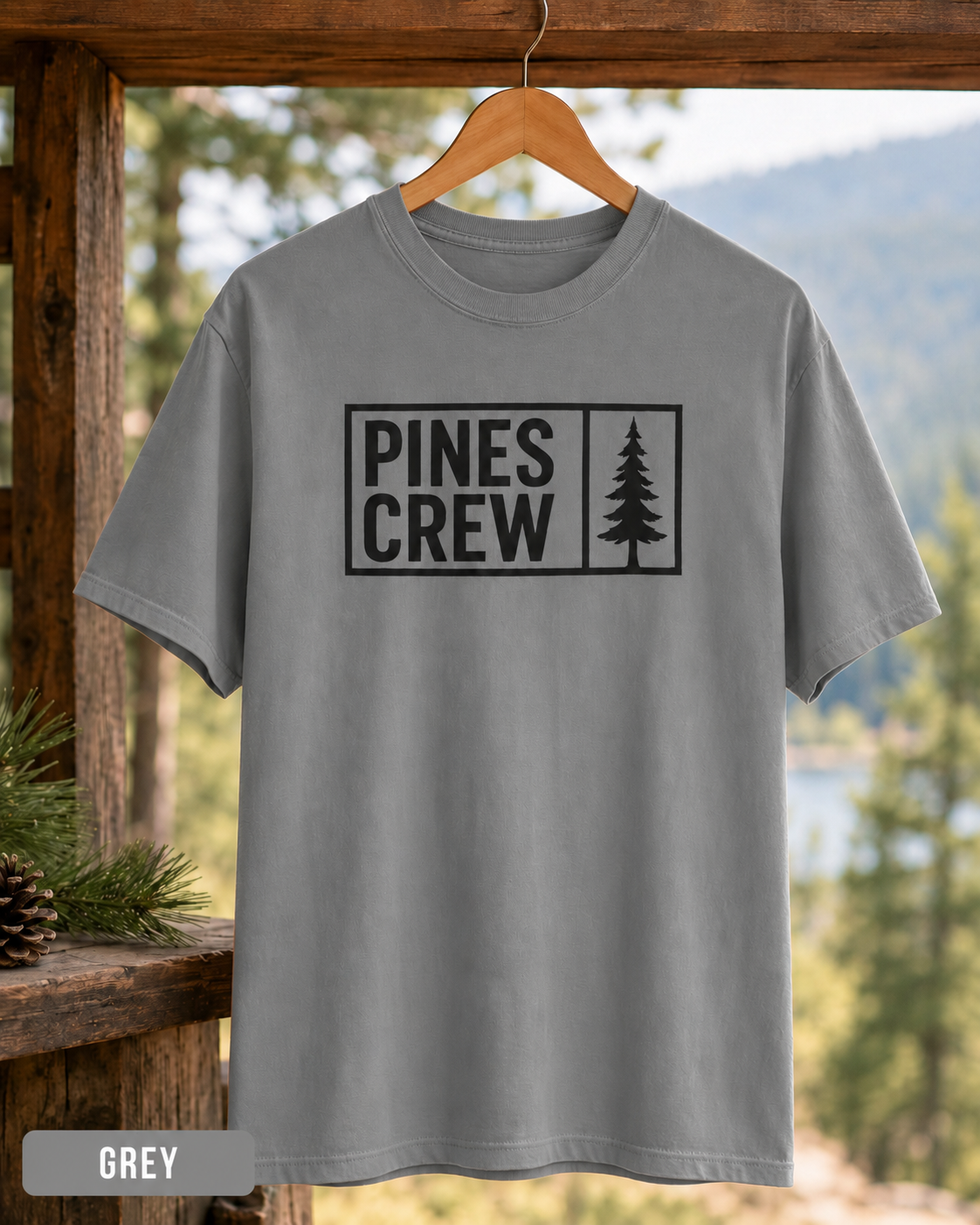 Pines Crew T-Shirt — Minimal Pine Tree Graphic Tee