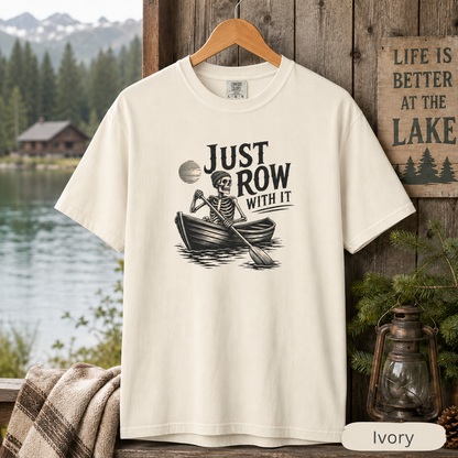 Just Row With It Skeleton Rowing Shirt | Comfort Colors Lake Life Tee | Funny Rowboat Graphic T-Shirt