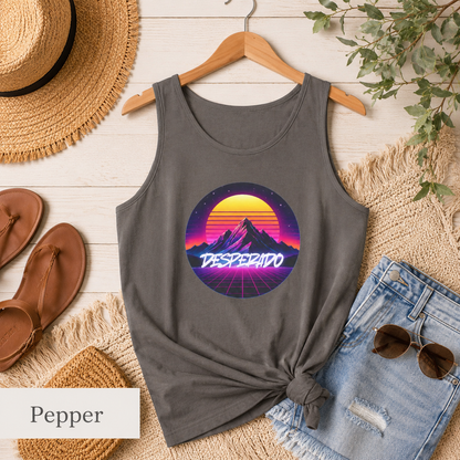 Desperado Retro Sunset Tank Top — 80s Vaporwave Mountain Graphic
