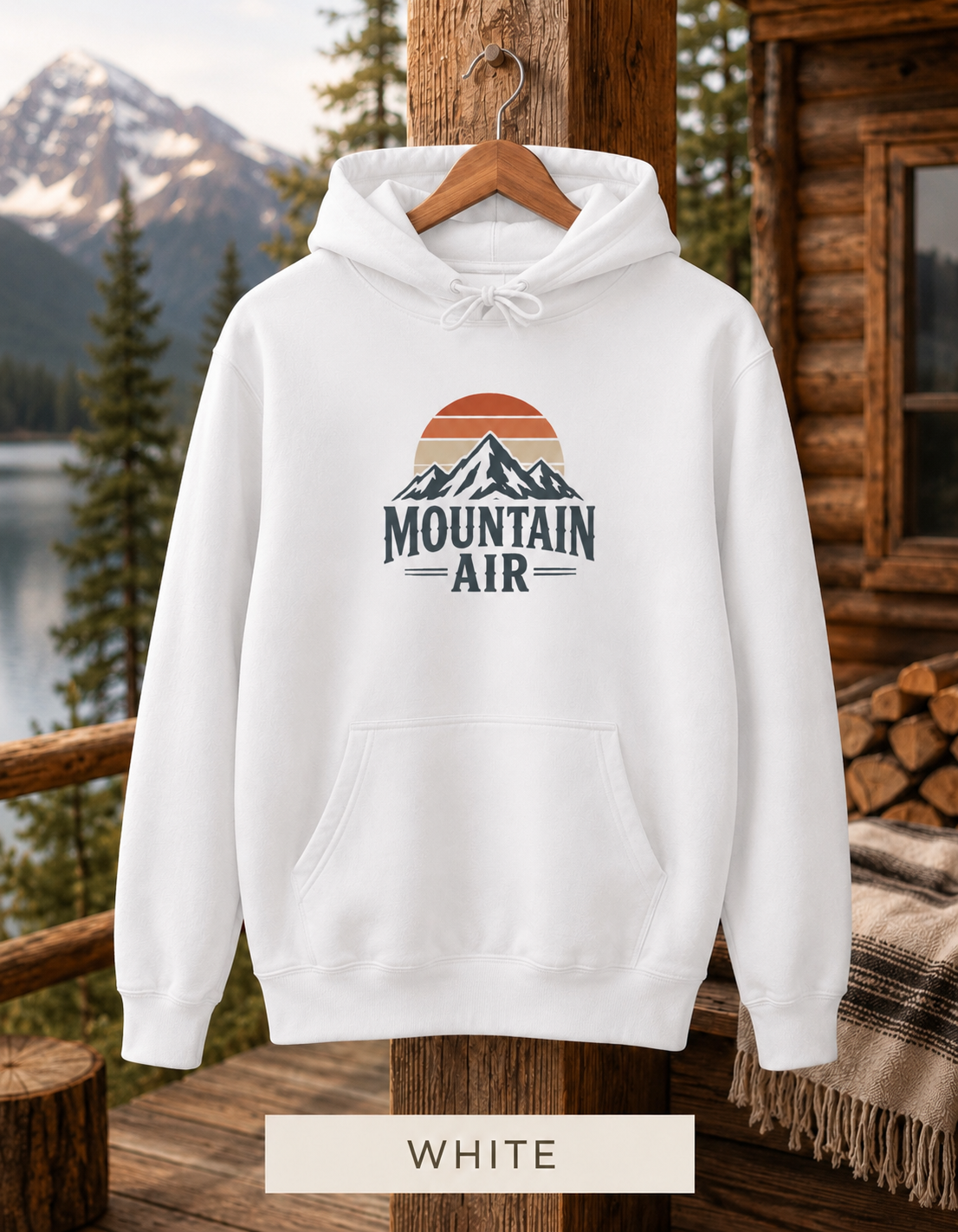Mountain Air Hoodie — Retro Sunset Mountain Graphic Pullover