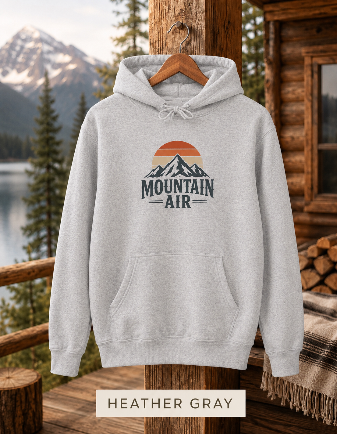 Mountain Air Hoodie — Retro Sunset Mountain Graphic Pullover
