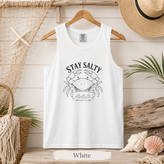Stay Salty Crab Tank Top — Coastal Beach Club Graphic Tank