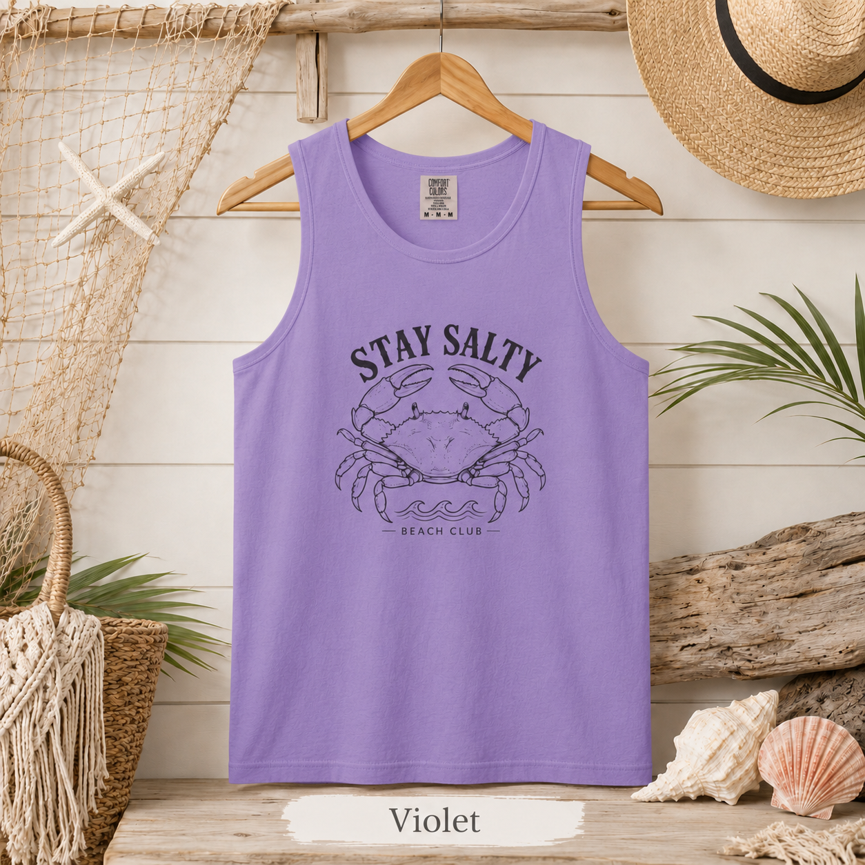 Stay Salty Crab Tank Top — Coastal Beach Club Graphic Tank