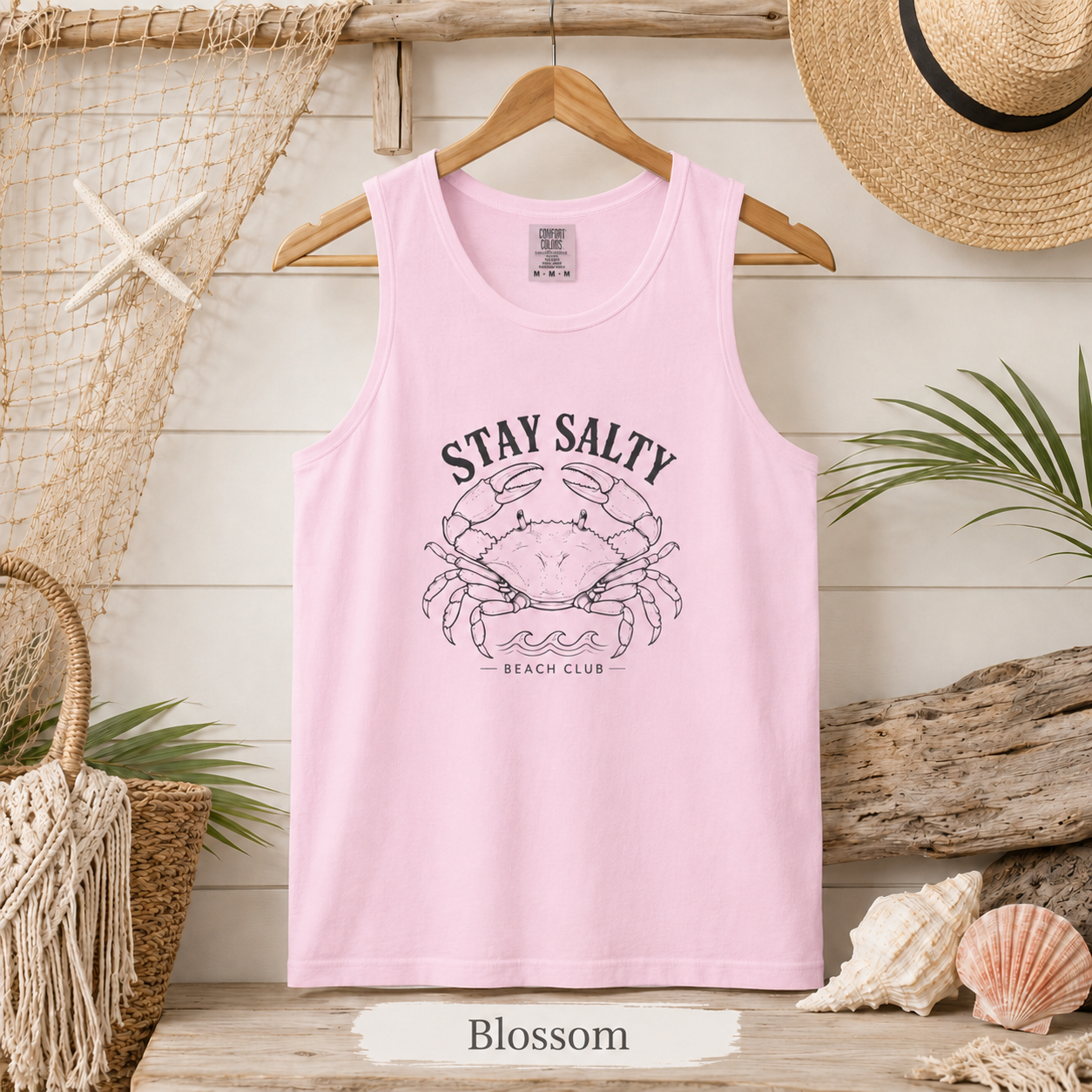 Stay Salty Crab Tank Top — Coastal Beach Club Graphic Tank