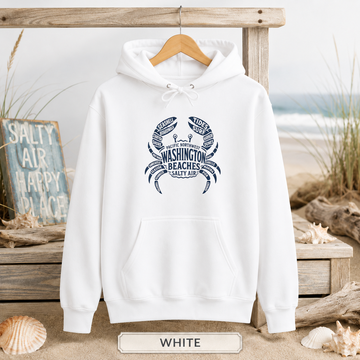 Fleece Hoodie - Pacific Northwest Coastal Crab Design