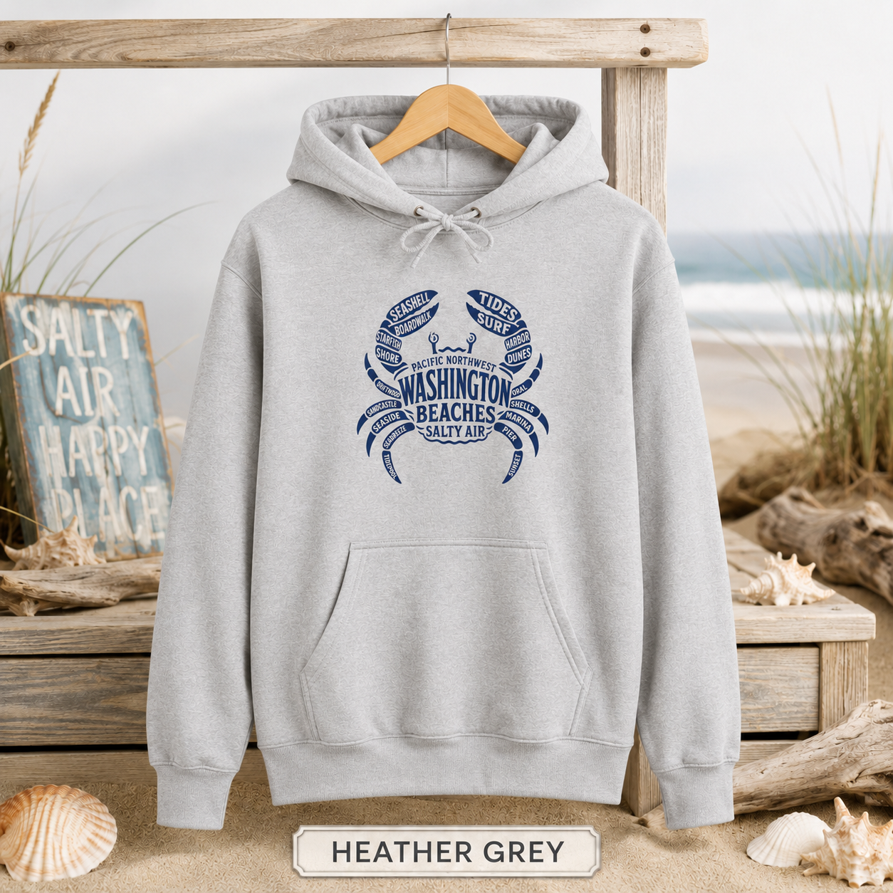 Fleece Hoodie - Pacific Northwest Coastal Crab Design