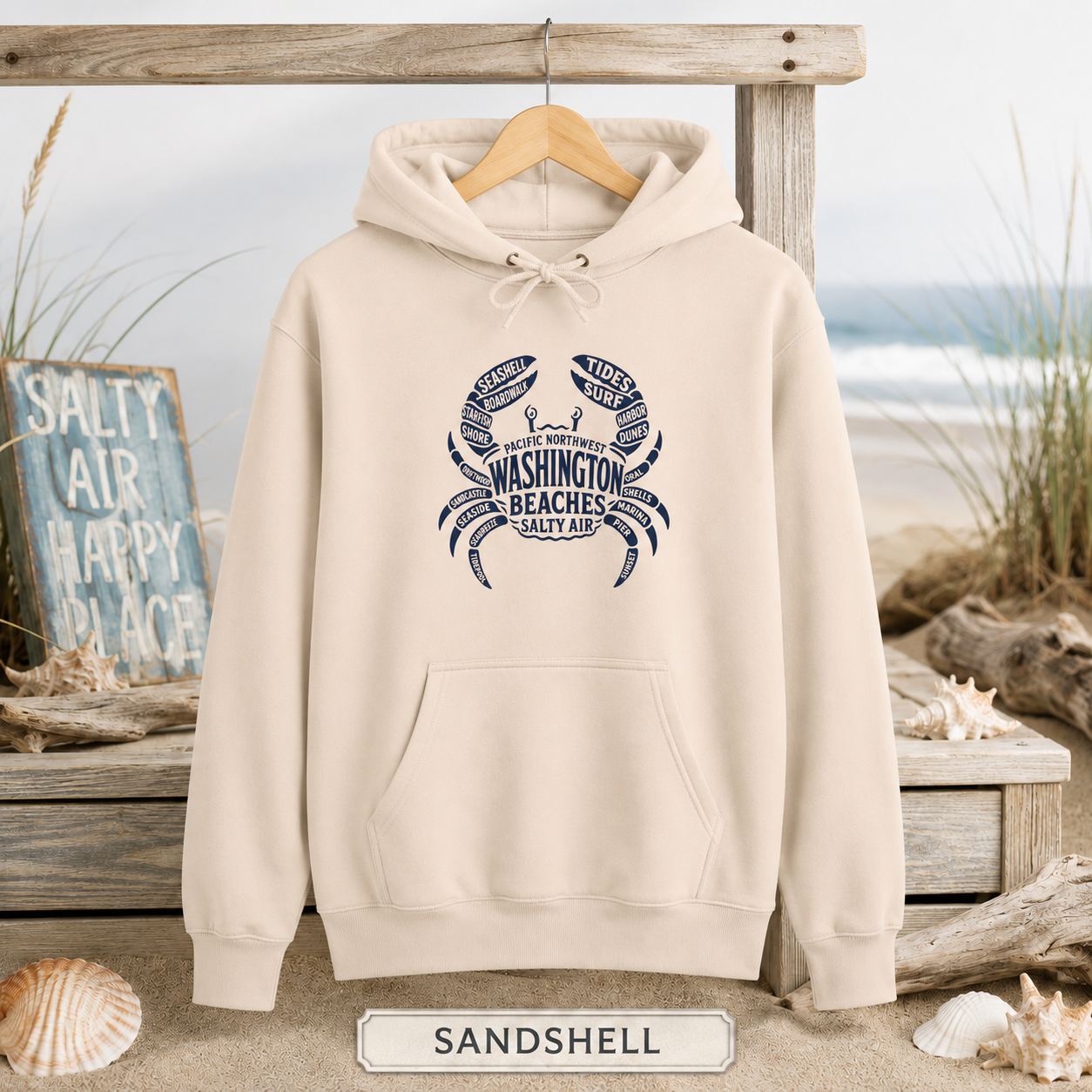 Fleece Hoodie - Pacific Northwest Coastal Crab Design
