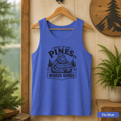 Tank Top - 'Pines Co. Woods Goods' Vintage Bigfoot Logo Outdoor Tank
