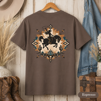 Cowboy Rodeo Graphic T-Shirt — Southwestern Desert Horseback Design