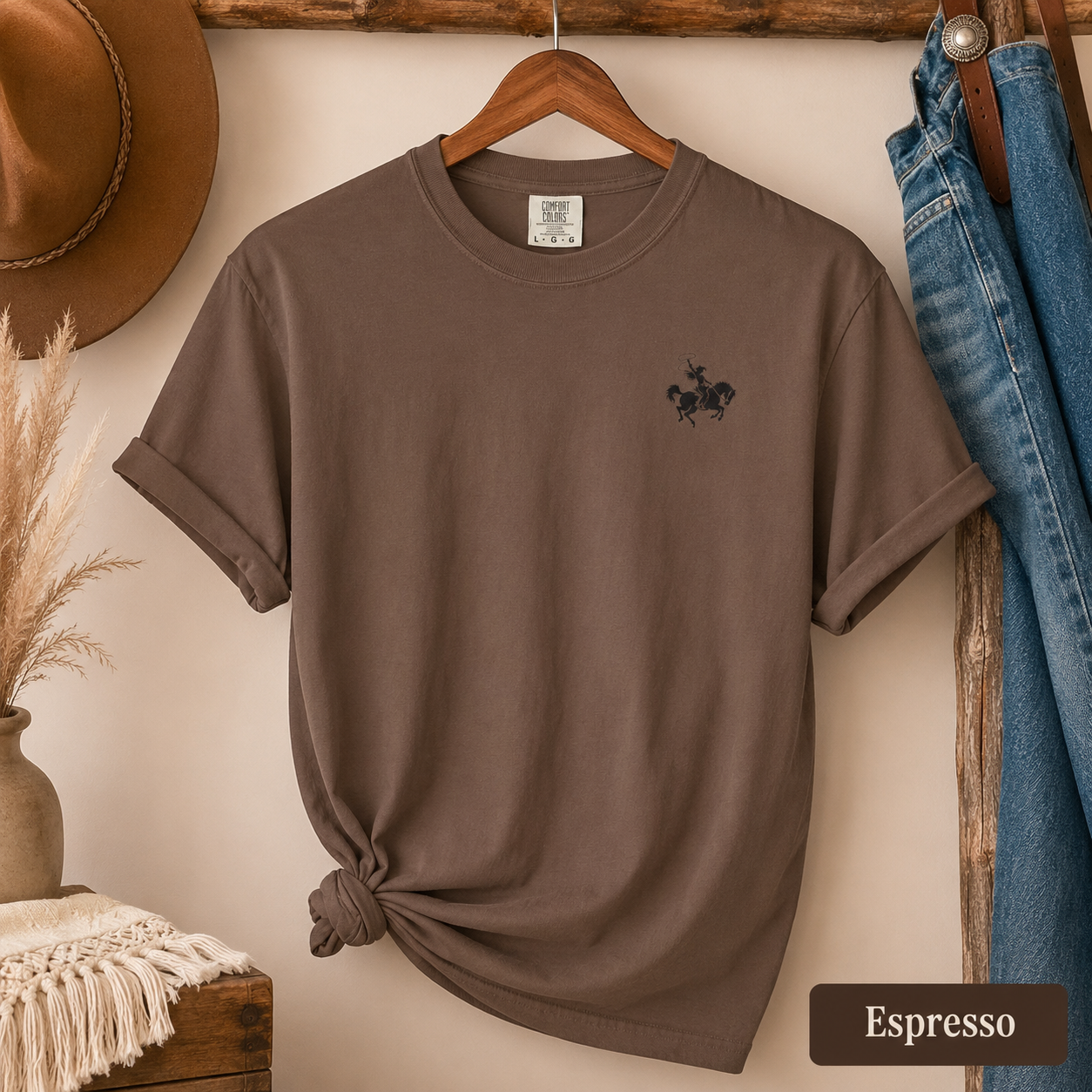 Cowboy Rodeo Graphic T-Shirt — Southwestern Desert Horseback Design