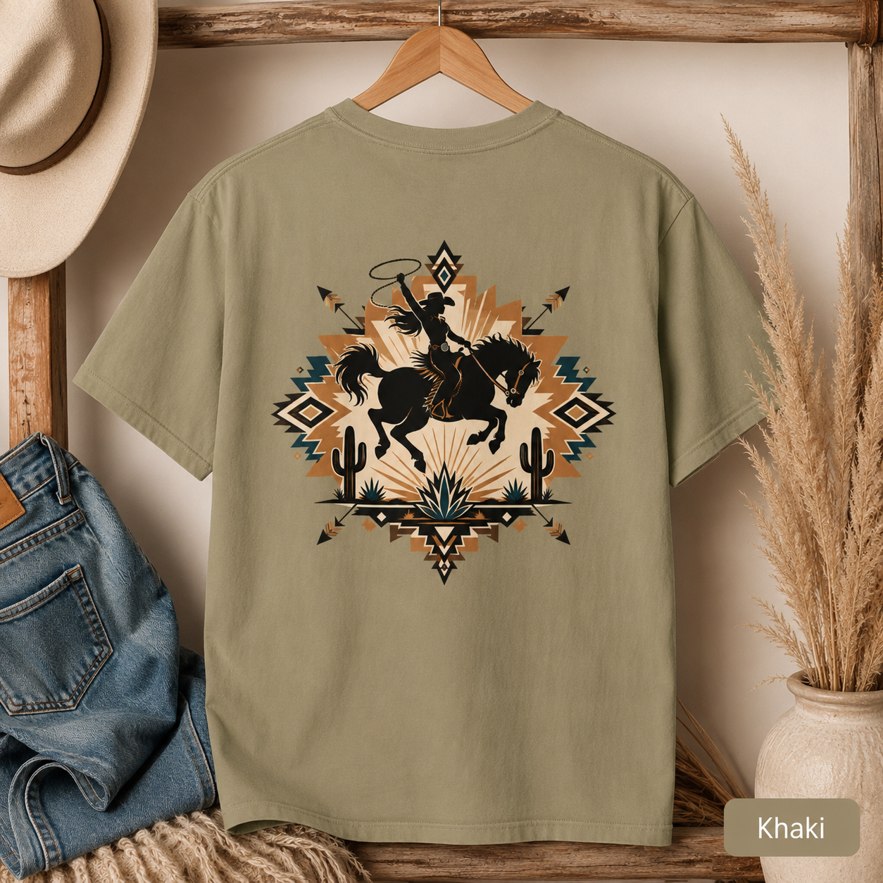 Cowboy Rodeo Graphic T-Shirt — Southwestern Desert Horseback Design