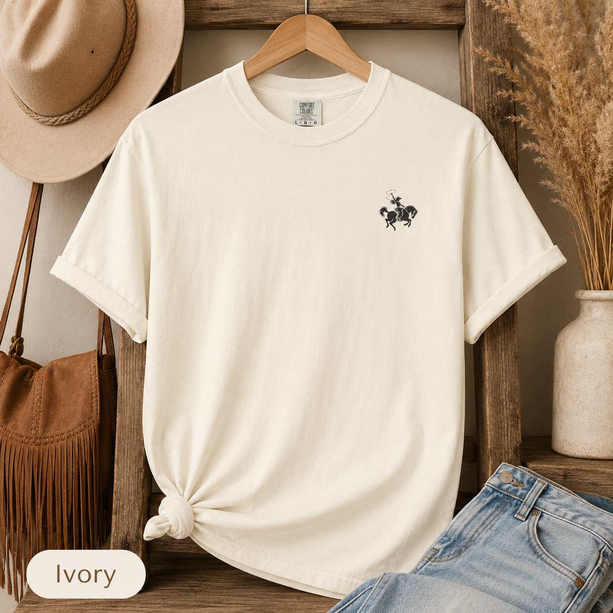 Cowboy Rodeo Graphic T-Shirt — Southwestern Desert Horseback Design
