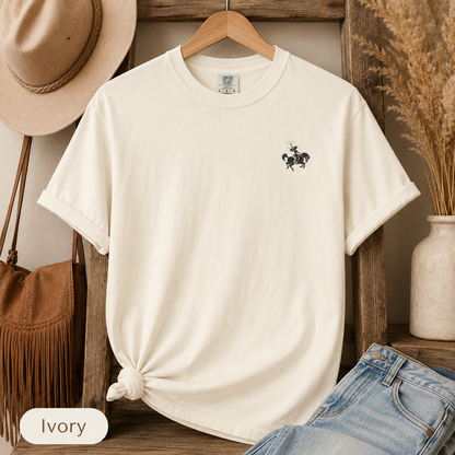 Cowboy Rodeo Graphic T-Shirt — Southwestern Desert Horseback Design