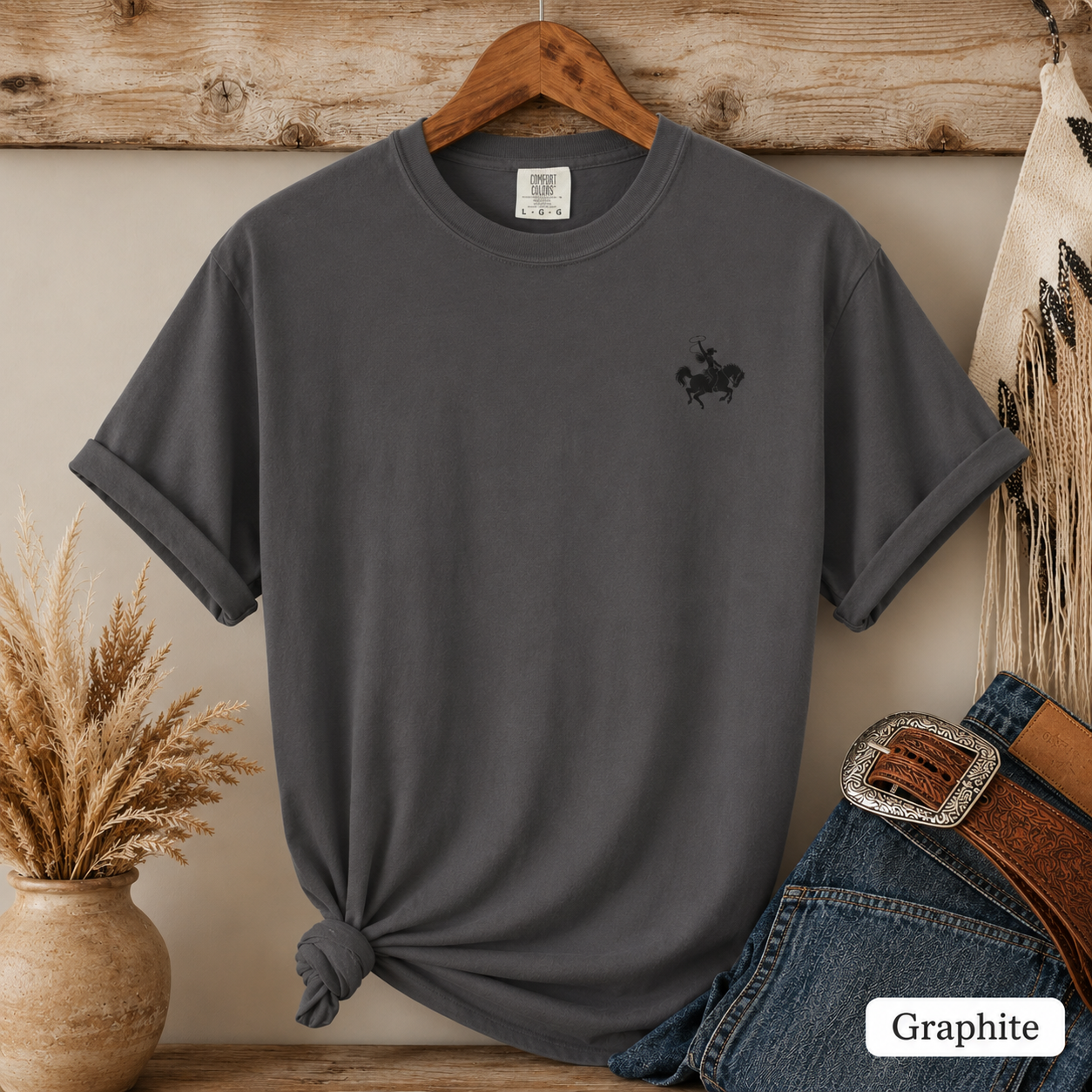 Cowboy Rodeo Graphic T-Shirt — Southwestern Desert Horseback Design