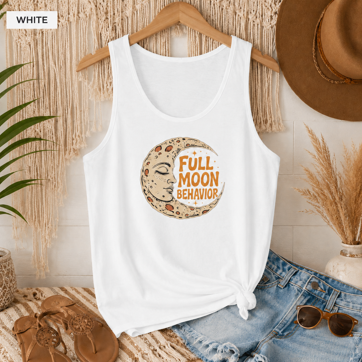 Full Moon Behavior Tank Top — Moon Phase Graphic