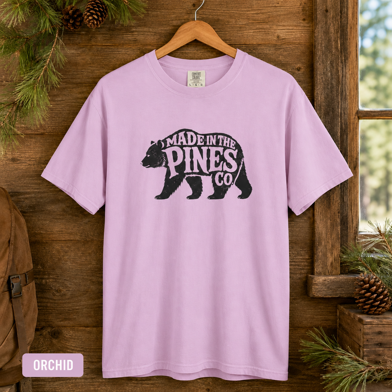 Made in the Pines bear graphic T-shirt | Woodland cabin logo tee