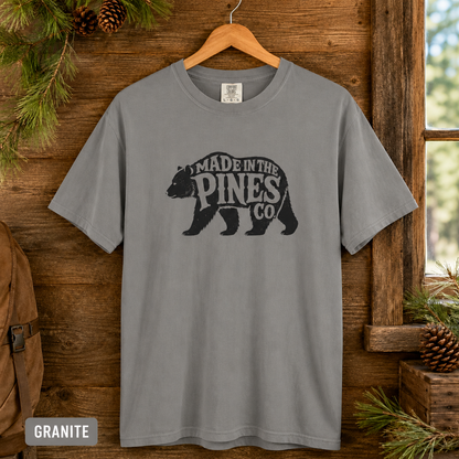 Made in the Pines bear graphic T-shirt | Woodland cabin logo tee
