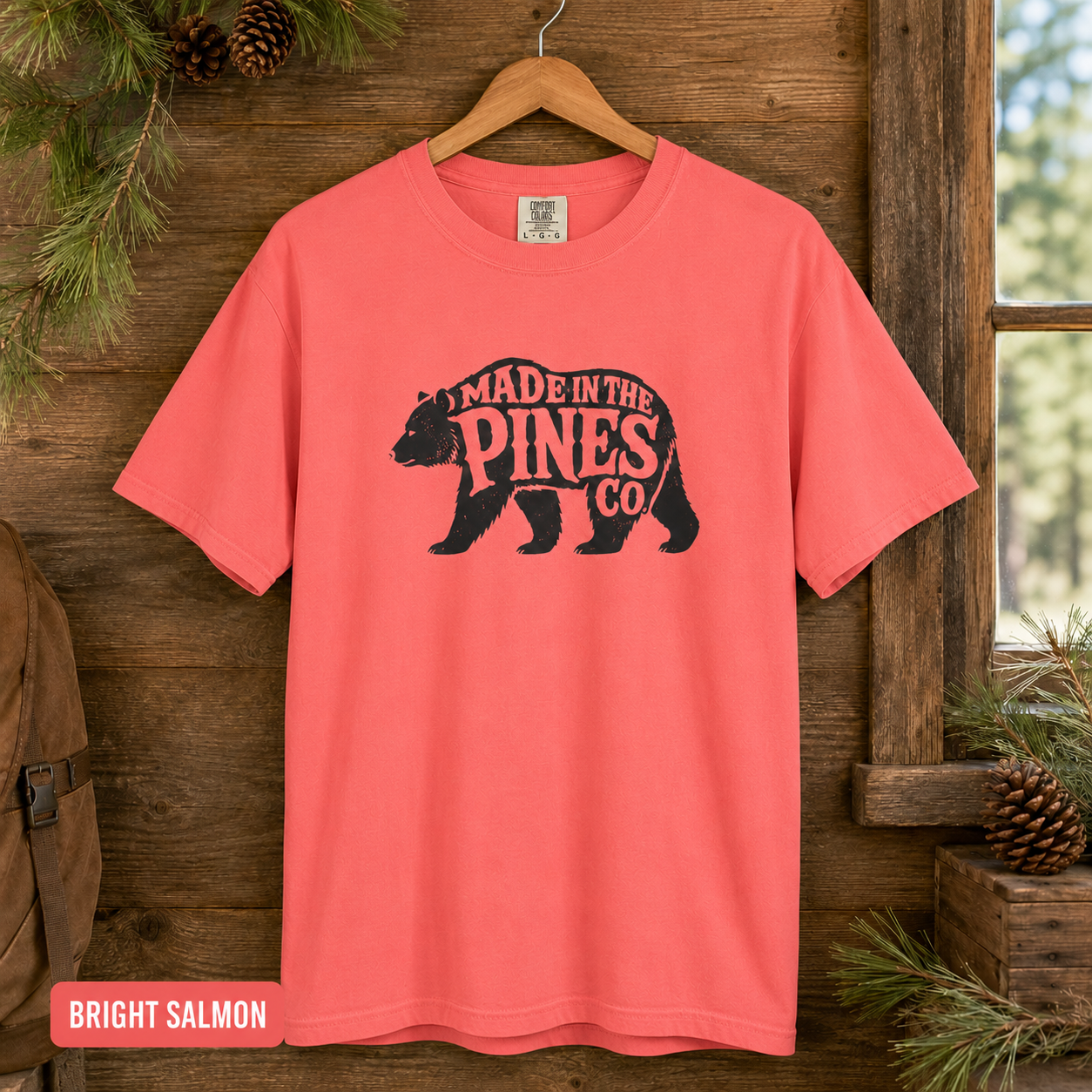 Made in the Pines bear graphic T-shirt | Woodland cabin logo tee