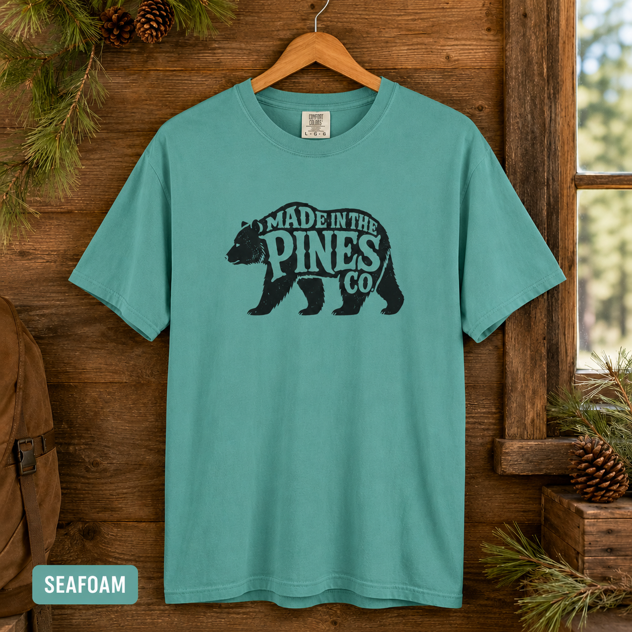 Made in the Pines bear graphic T-shirt | Woodland cabin logo tee