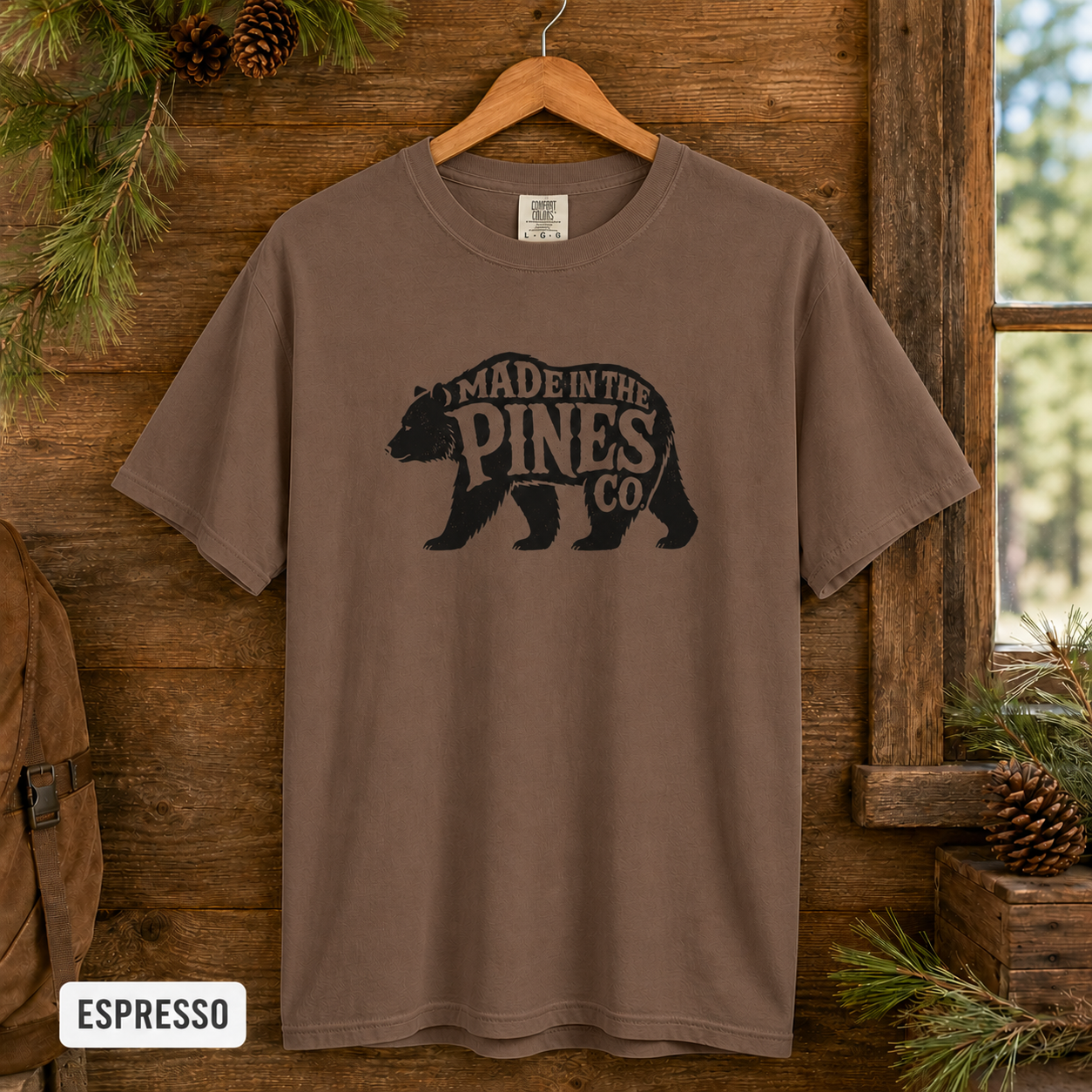 Made in the Pines bear graphic T-shirt | Woodland cabin logo tee