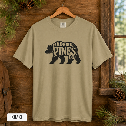 Made in the Pines bear graphic T-shirt | Woodland cabin logo tee