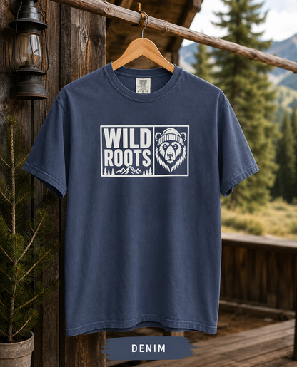 Wild Roots Bear Logo T-Shirt | Mountain Nature Outdoors, Comfort Colors