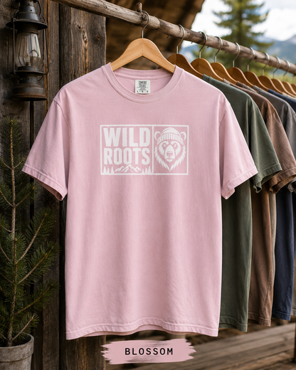 Wild Roots Bear Logo T-Shirt | Mountain Nature Outdoors, Comfort Colors