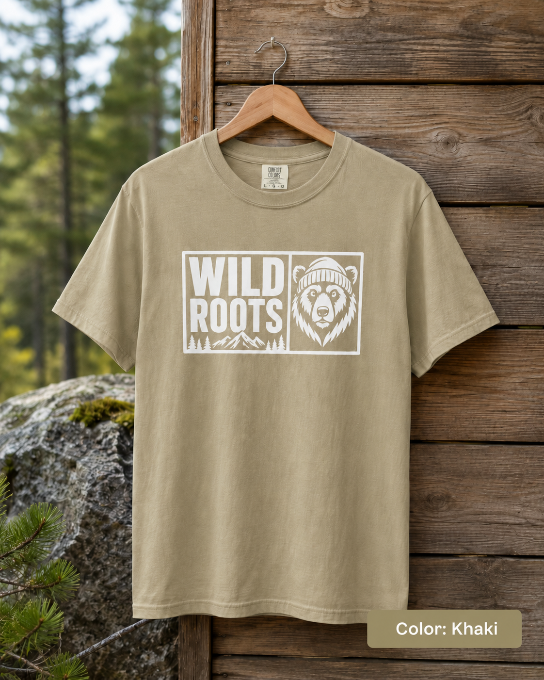 Wild Roots Bear Logo T-Shirt | Mountain Nature Outdoors, Comfort Colors