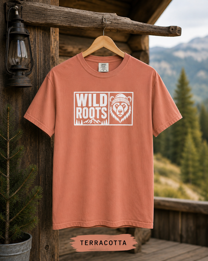 Wild Roots Bear Logo T-Shirt | Mountain Nature Outdoors, Comfort Colors