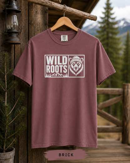 Wild Roots Bear Logo T-Shirt | Mountain Nature Outdoors, Comfort Colors